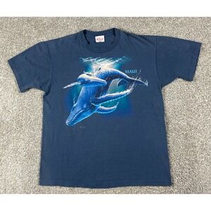 Vintage Humpback Whale Shirt Adult XL Blue Short Sleeve Maui Hawaii 90s USA Mens